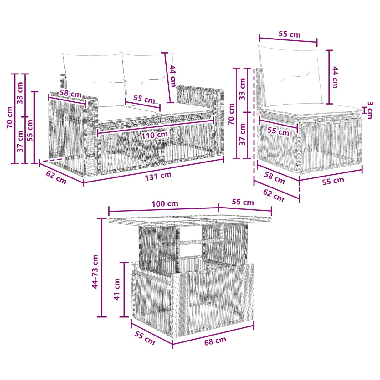 vidaXL Tuinbank Set 8 st Zwart en Crème Wit poly rattan