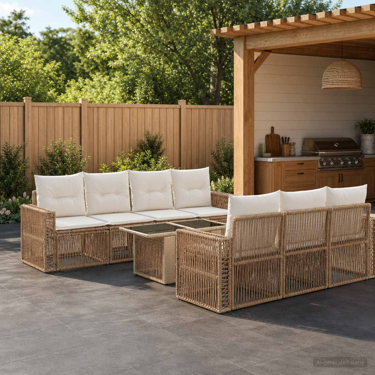 vidaXL Tuinbank Set 8 st Zwart en Crème Wit poly rattan