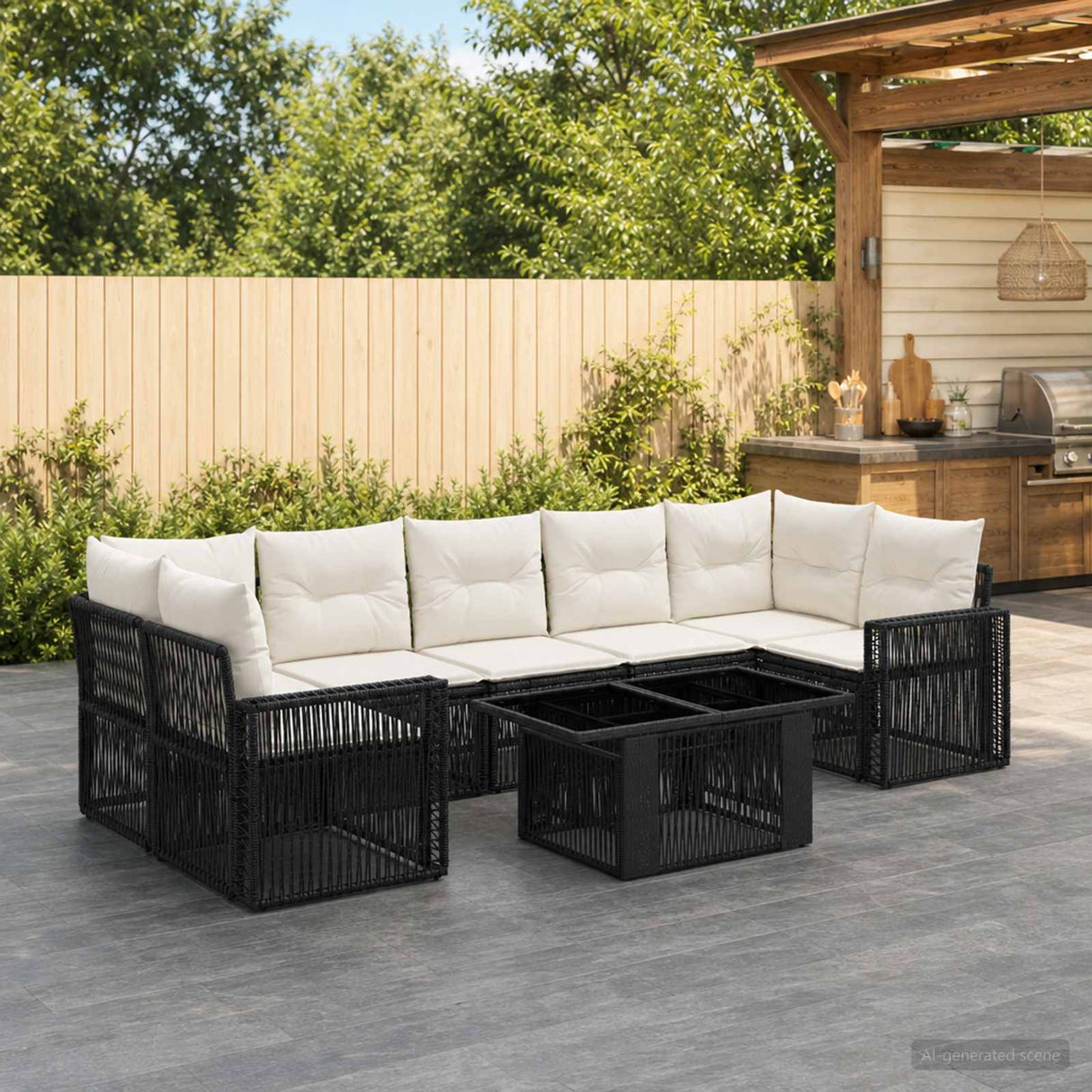 vidaXL Tuinbank Set 8 st Zwart en Crème Wit poly rattan