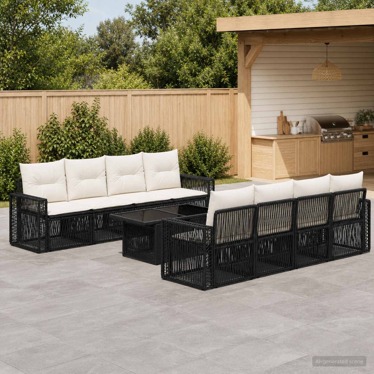 vidaXL Tuinbank Set 9 st Zwart en Crème Wit poly rattan