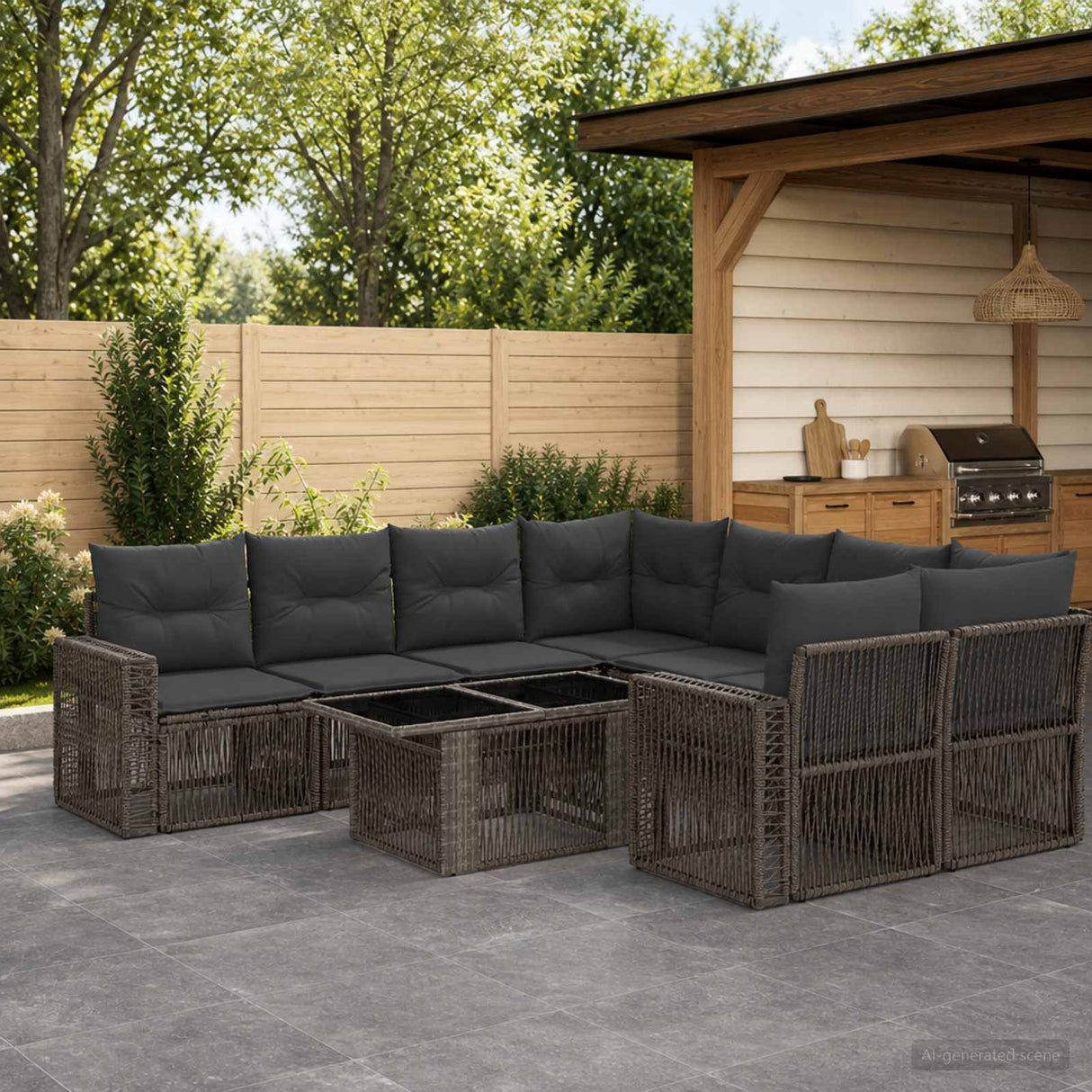 vidaXL Garden Lounge Set 9 pcs Black and Cream White poly rattan
