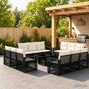 vidaXL Tuinbank Set 13 st Zwart en Crème Wit poly rattan