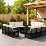 vidaXL Tuinbank Set 13 st Zwart en Crème Wit poly rattan
