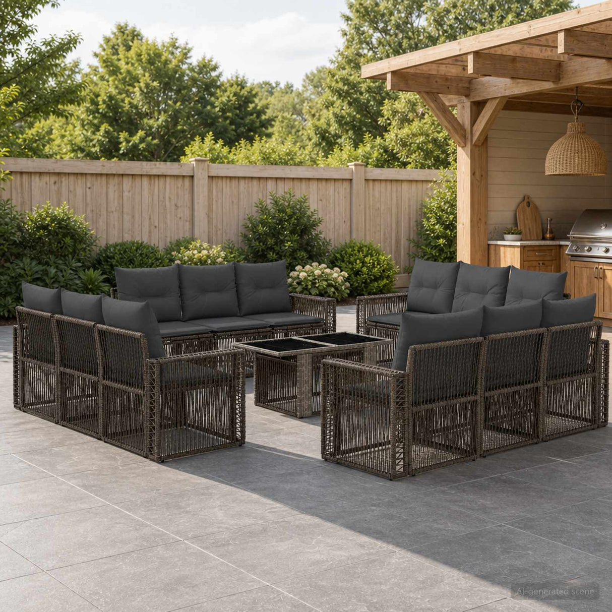 vidaXL Tuinbank Set 13 st Zwart en Crème Wit poly rattan