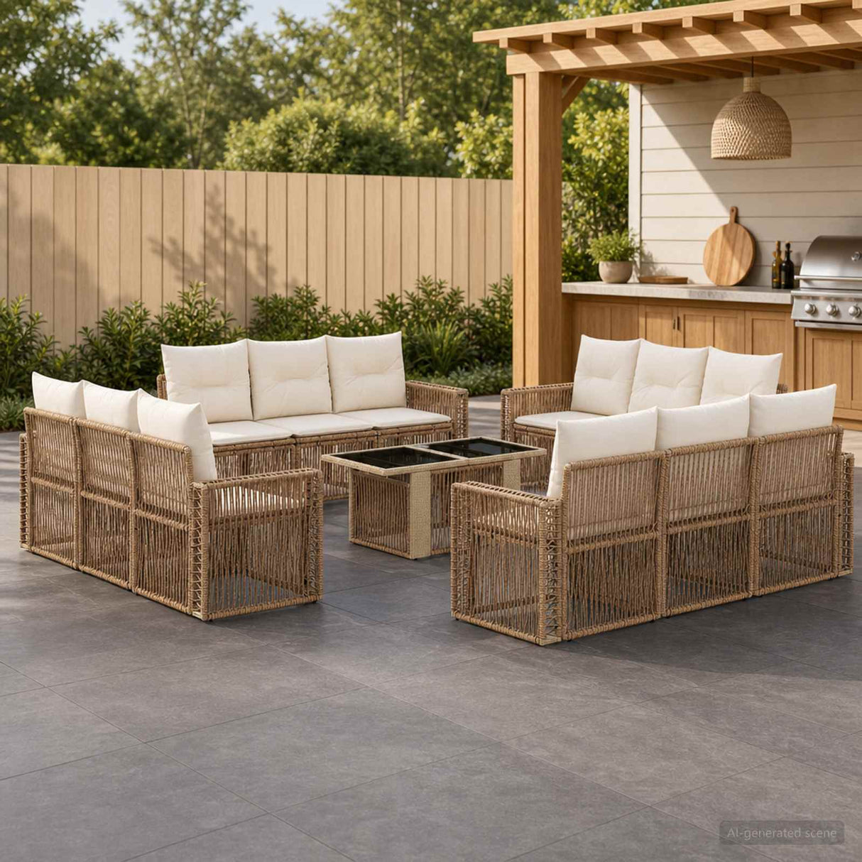 vidaXL Tuinbank Set 13 st Zwart en Crème Wit poly rattan