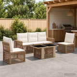 vidaXL Tuinbank Set 6 st Zwart en Crème Wit poly rattan