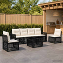 vidaXL Tuinbank Set 7 st Zwart en Crème Wit poly rattan