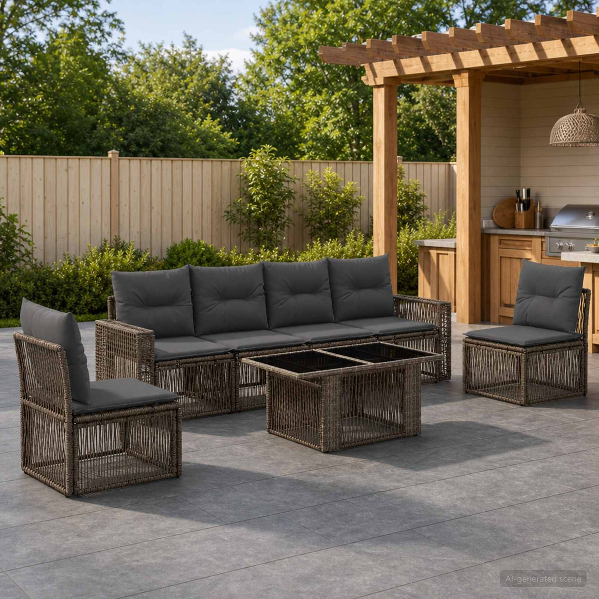 vidaXL Tuinbank Set 7 st Zwart en Crème Wit poly rattan