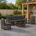 vidaXL Tuinbank Set 7 st Zwart en Crème Wit poly rattan