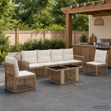 vidaXL Tuinbank Set 7 st Zwart en Crème Wit poly rattan