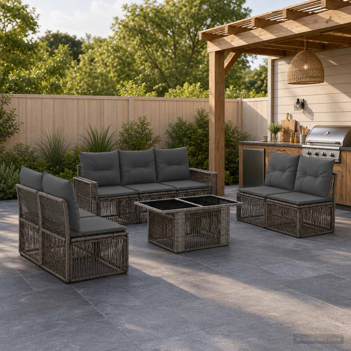 vidaXL Tuinbank Set 8 st Zwart en Crème Wit poly rattan