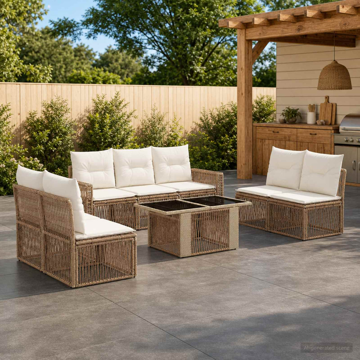 vidaXL Tuinbank Set 8 st Zwart en Crème Wit poly rattan