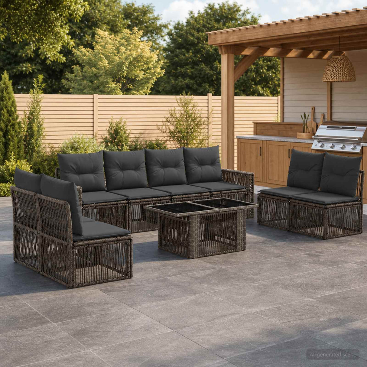 vidaXL Tuinbank Set 9 st Zwart en Crème Wit poly rattan