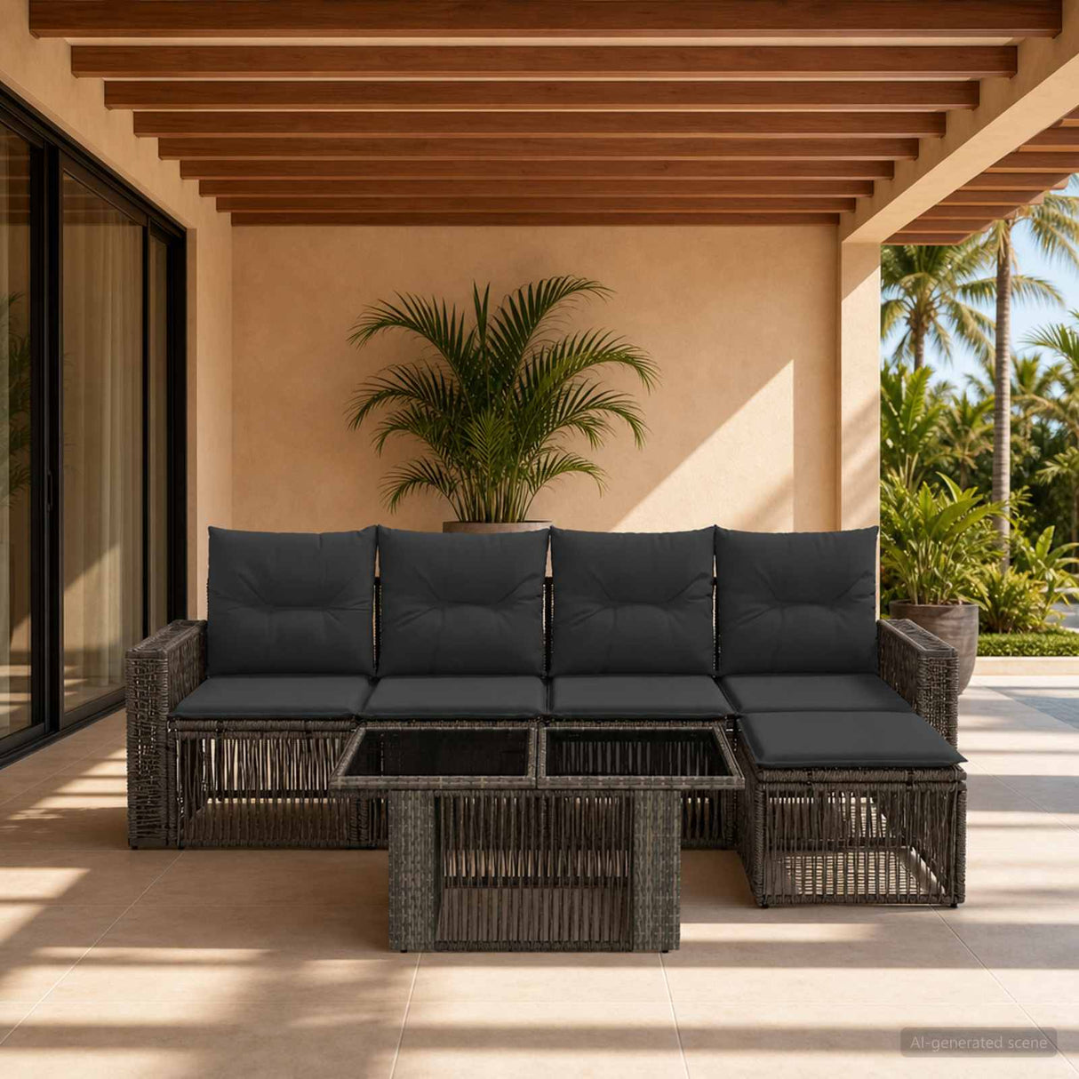 vidaXL Tuinbank Set 6 st Zwart en Crème Wit poly rattan