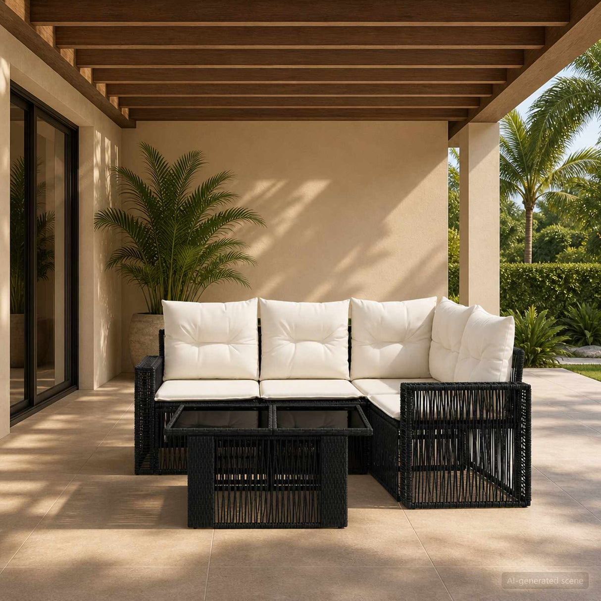 vidaXL Tuinbank Set 5 st Zwart en Crème Wit poly rattan