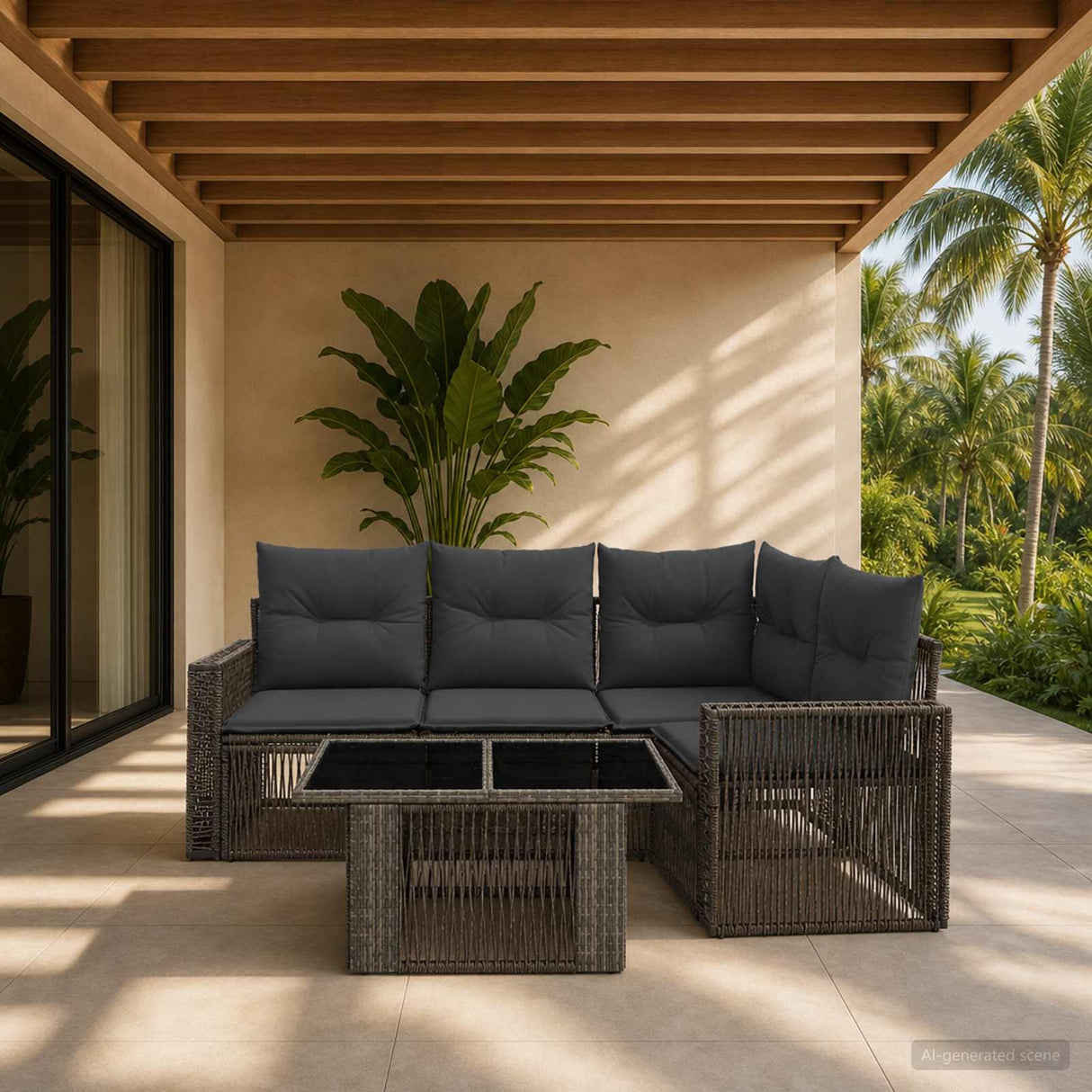 vidaXL Tuinbank Set 5 st Zwart en Crème Wit poly rattan