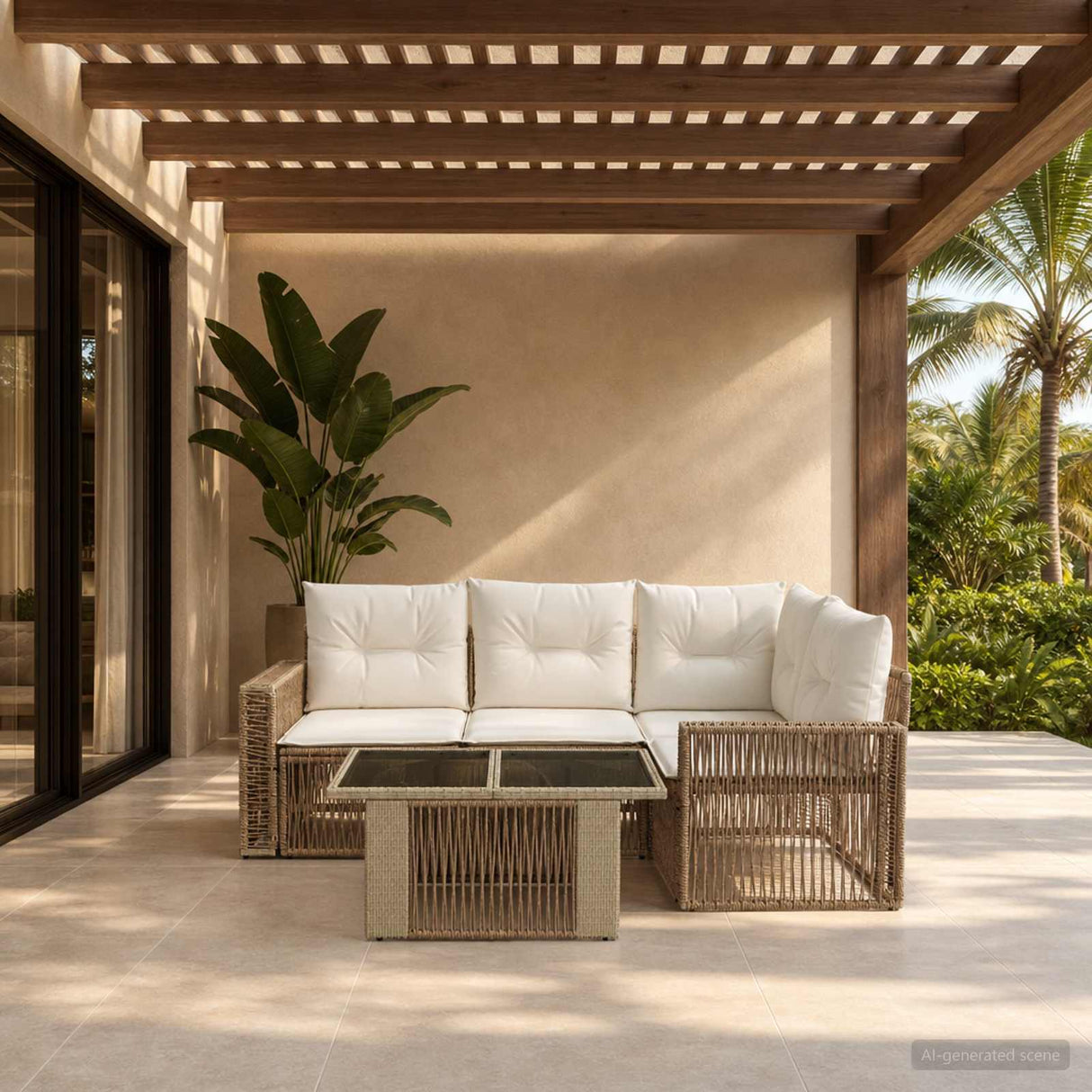 vidaXL Tuinbank Set 5 st Zwart en Crème Wit poly rattan