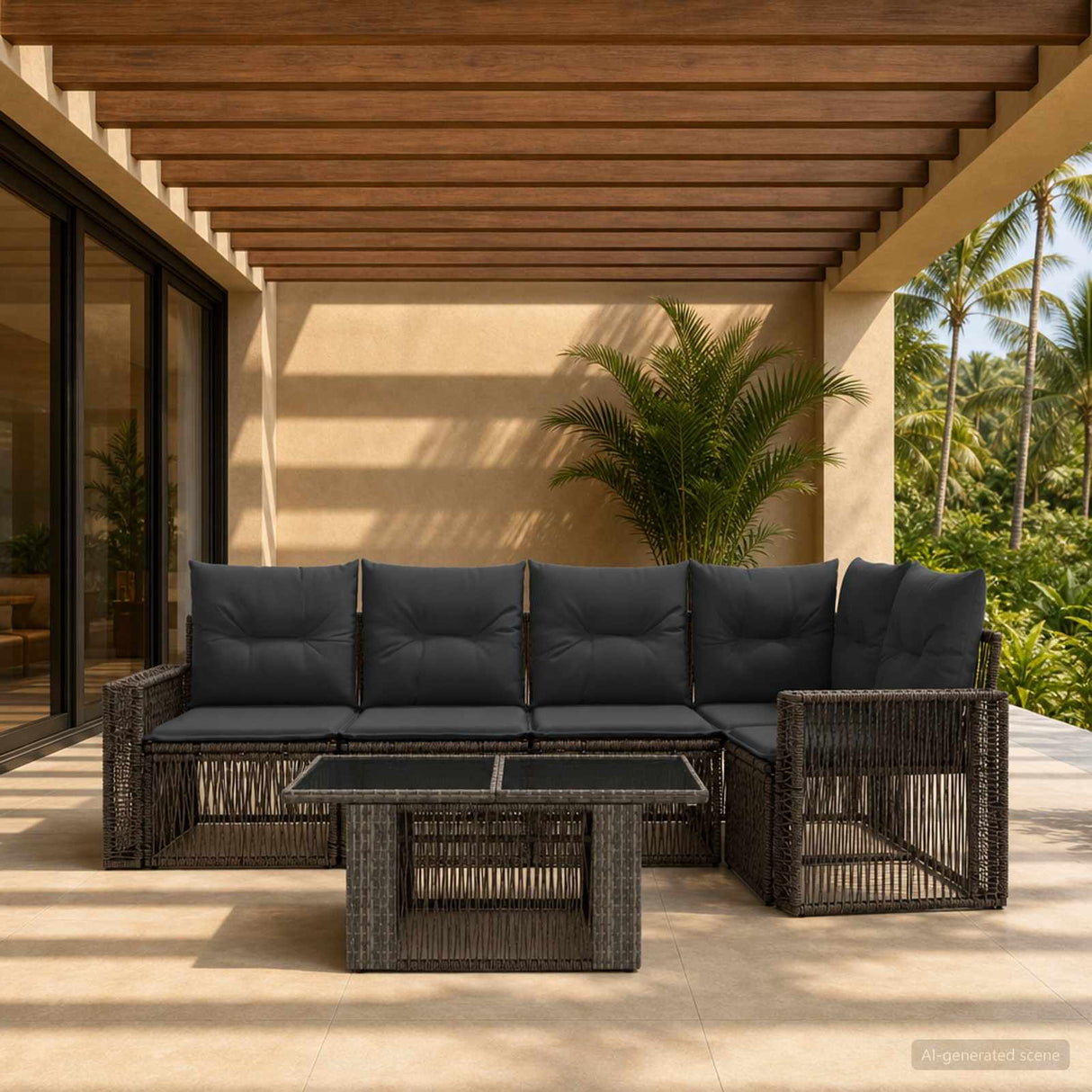 vidaXL Tuinbank Set 6 st Zwart en Crème Wit poly rattan