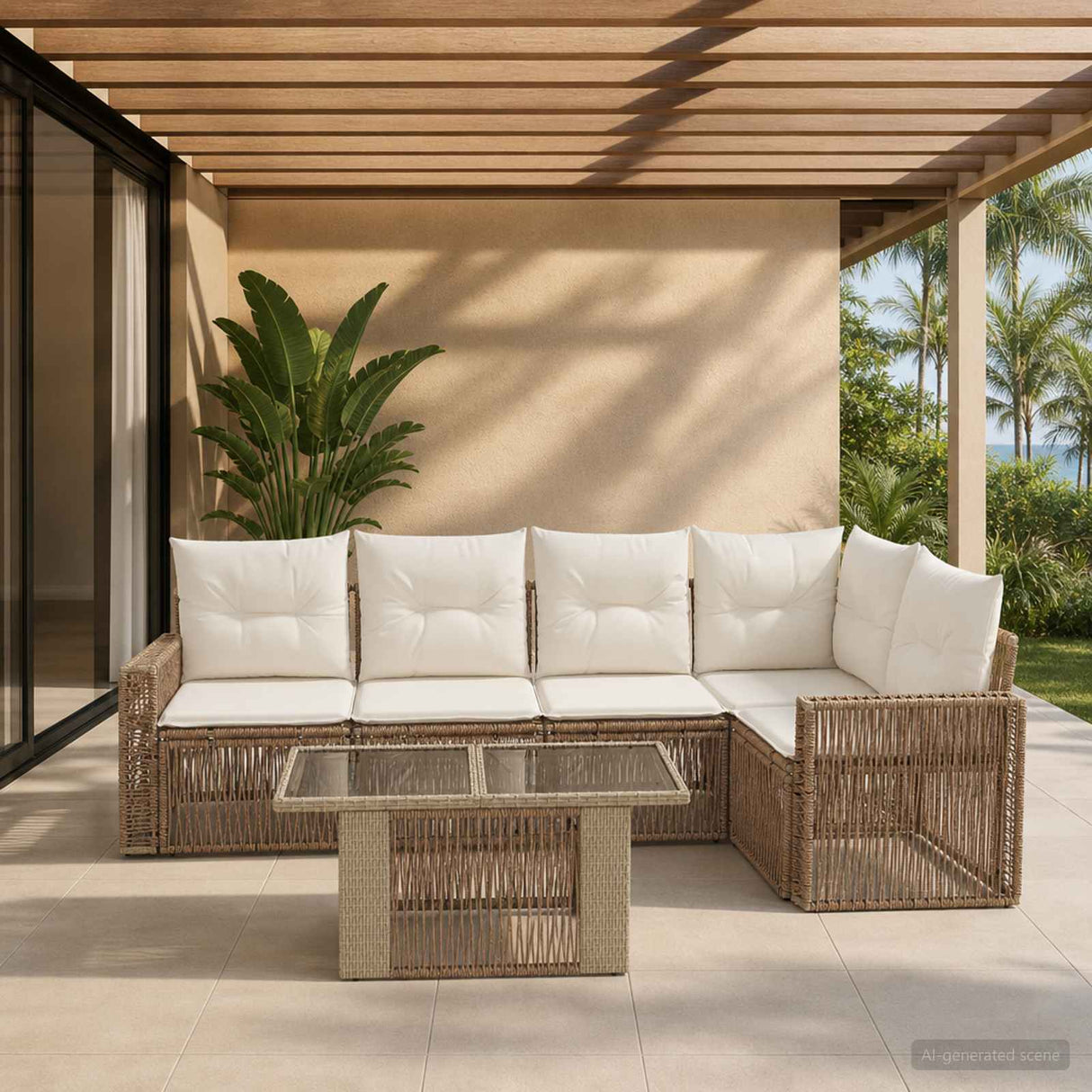 vidaXL Tuinbank Set 6 st Zwart en Crème Wit poly rattan