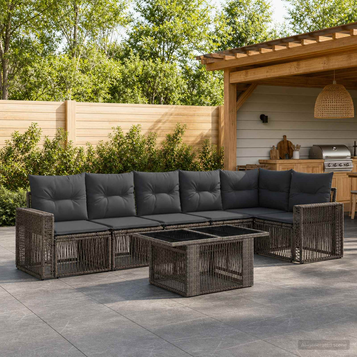 vidaXL Tuinbank Set 7 st 6-Aantal zitplaatsen Zwart en Crème Wit