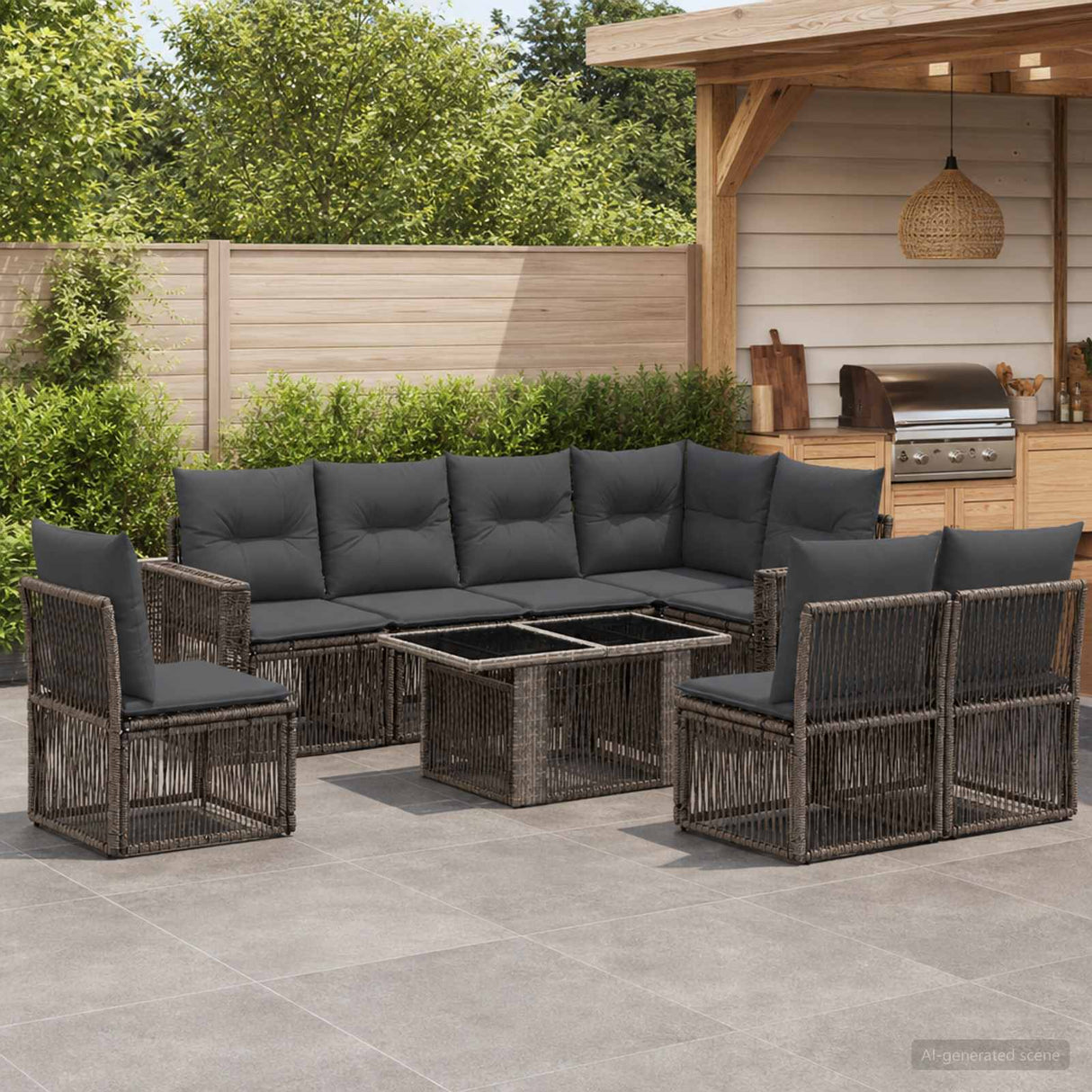 vidaXL Garden Bench Set 9 pcs Black and Cream White poly rattan