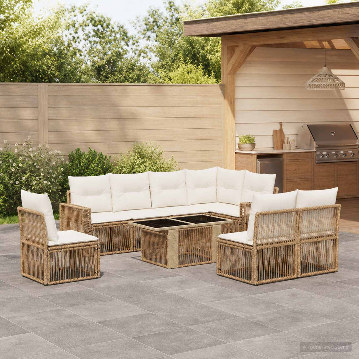 vidaXL Garden Bench Set 9 pcs Black and Cream White poly rattan