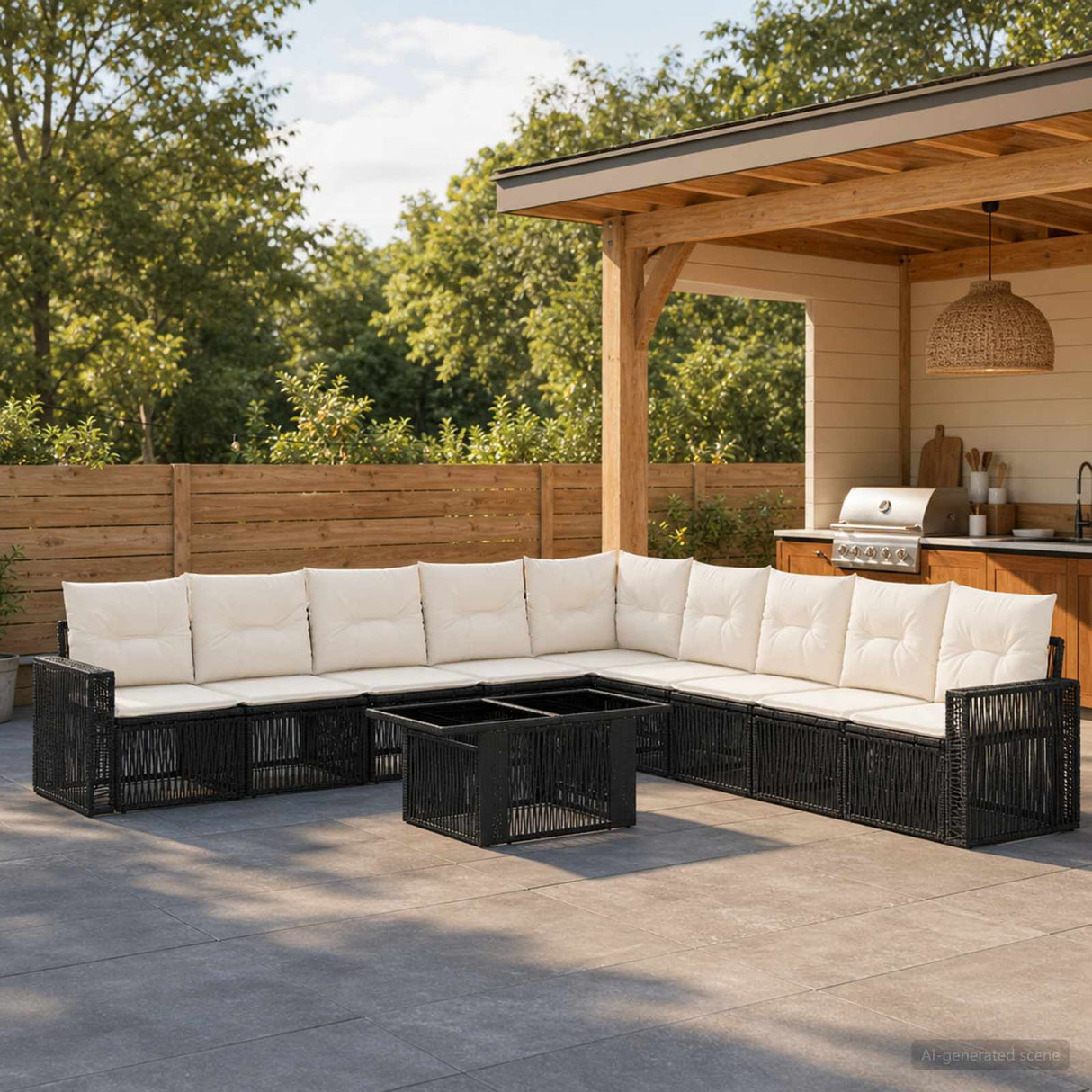vidaXL Tuinbank Set 10 st Zwart en Crème Wit poly rattan