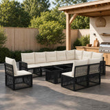 vidaXL Garden Lounge Set 11 Pieces Black and Cream White Poly Rattan