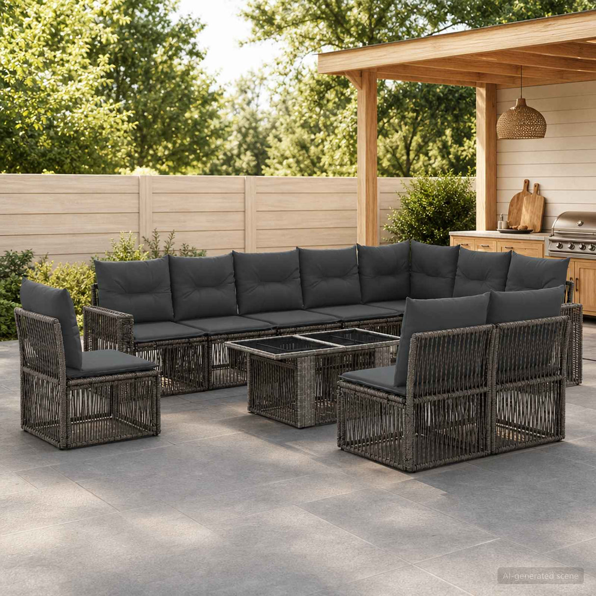 vidaXL Garden Lounge Set 11 Pieces Black and Cream White Poly Rattan