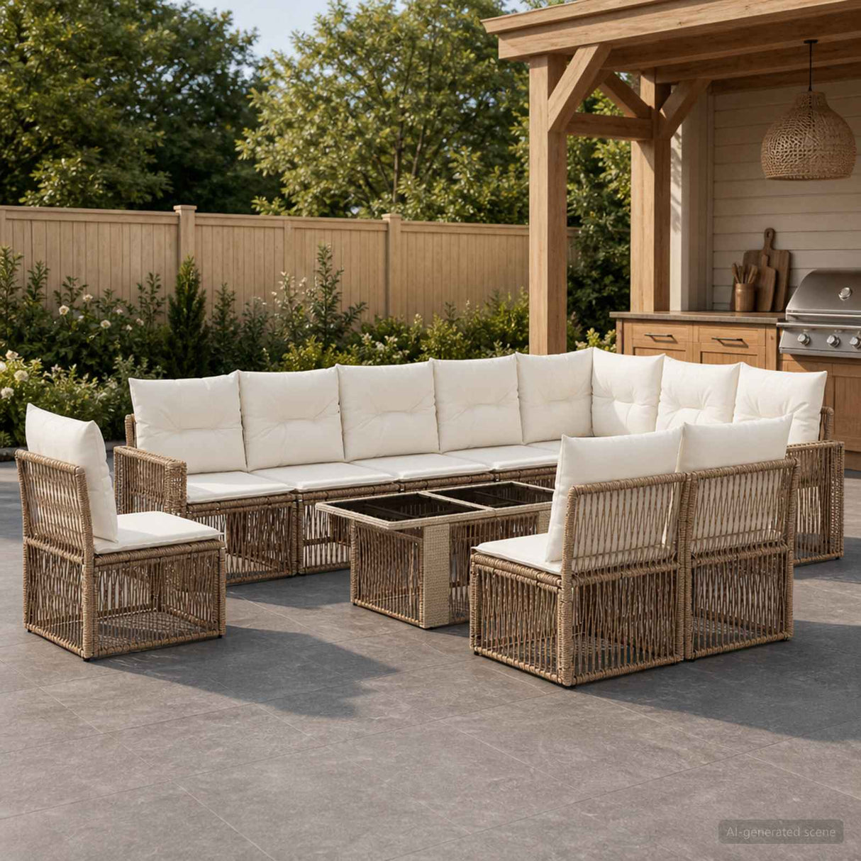 vidaXL Garden Lounge Set 11 Pieces Black and Cream White Poly Rattan