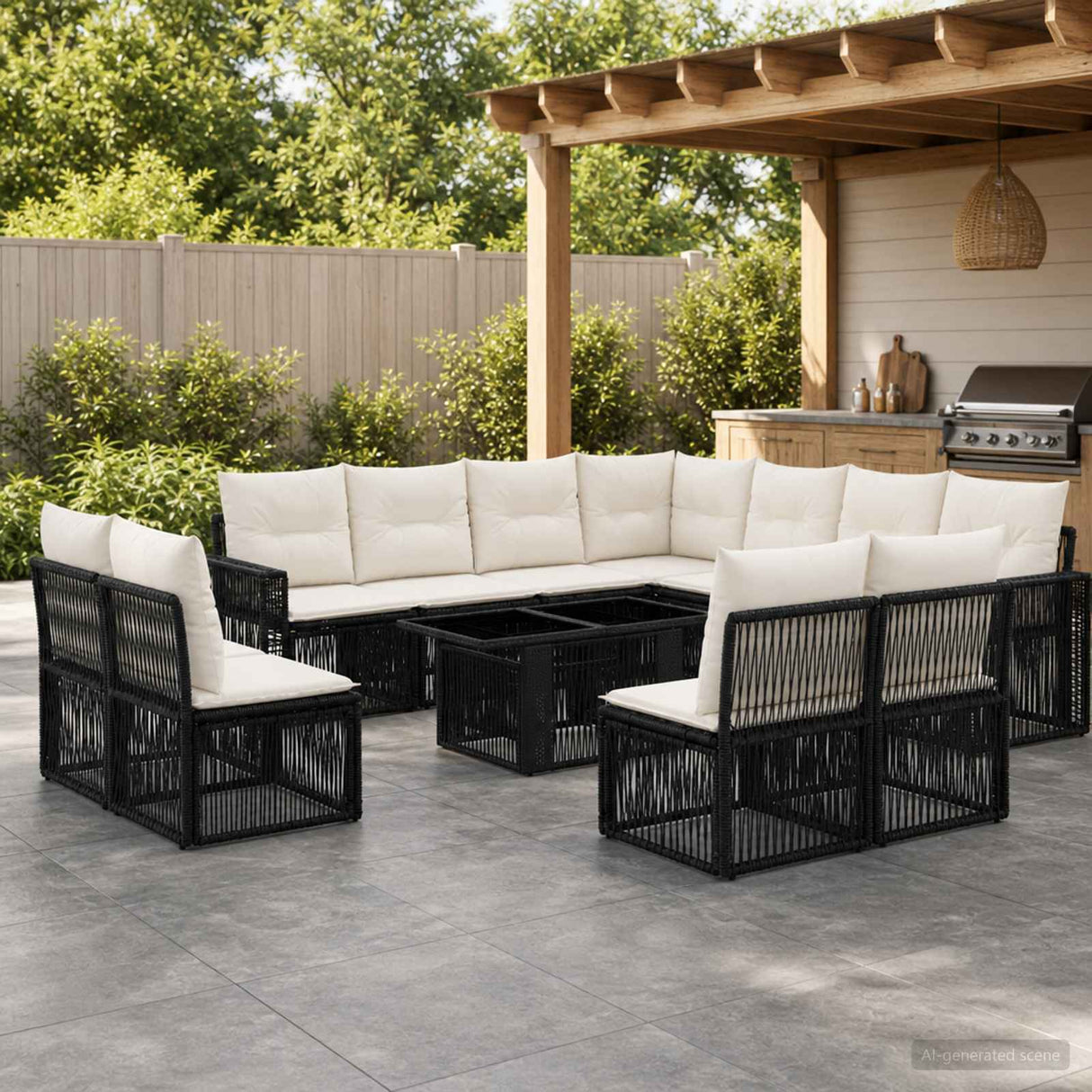 vidaXL Tuinbank Set 12 st Zwart en Crème Wit poly rattan