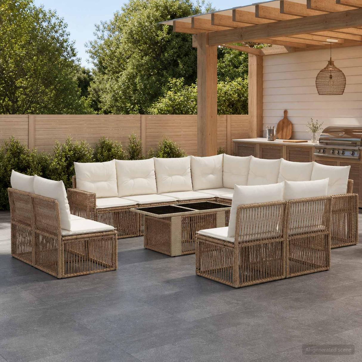 vidaXL Tuinbank Set 12 st Zwart en Crème Wit poly rattan