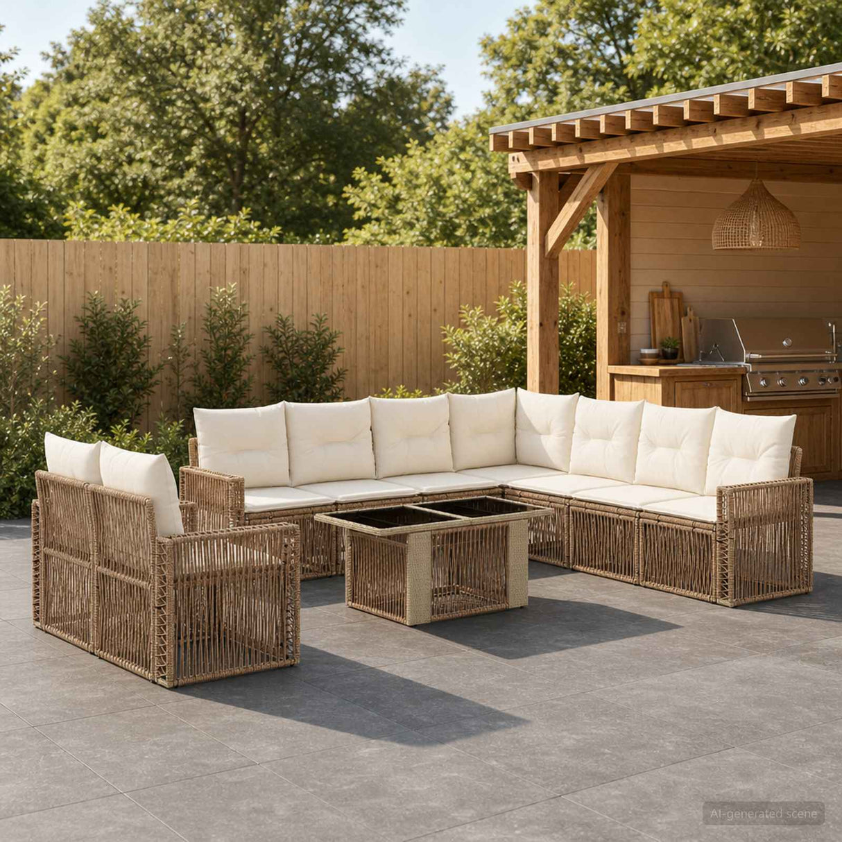 vidaXL Tuinbank Set 10 st Zwart en Crème Wit poly rattan