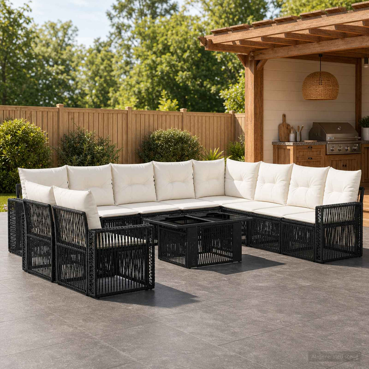 vidaXL Tuinbank Set 11 st Zwart en Crème Wit poly rattan