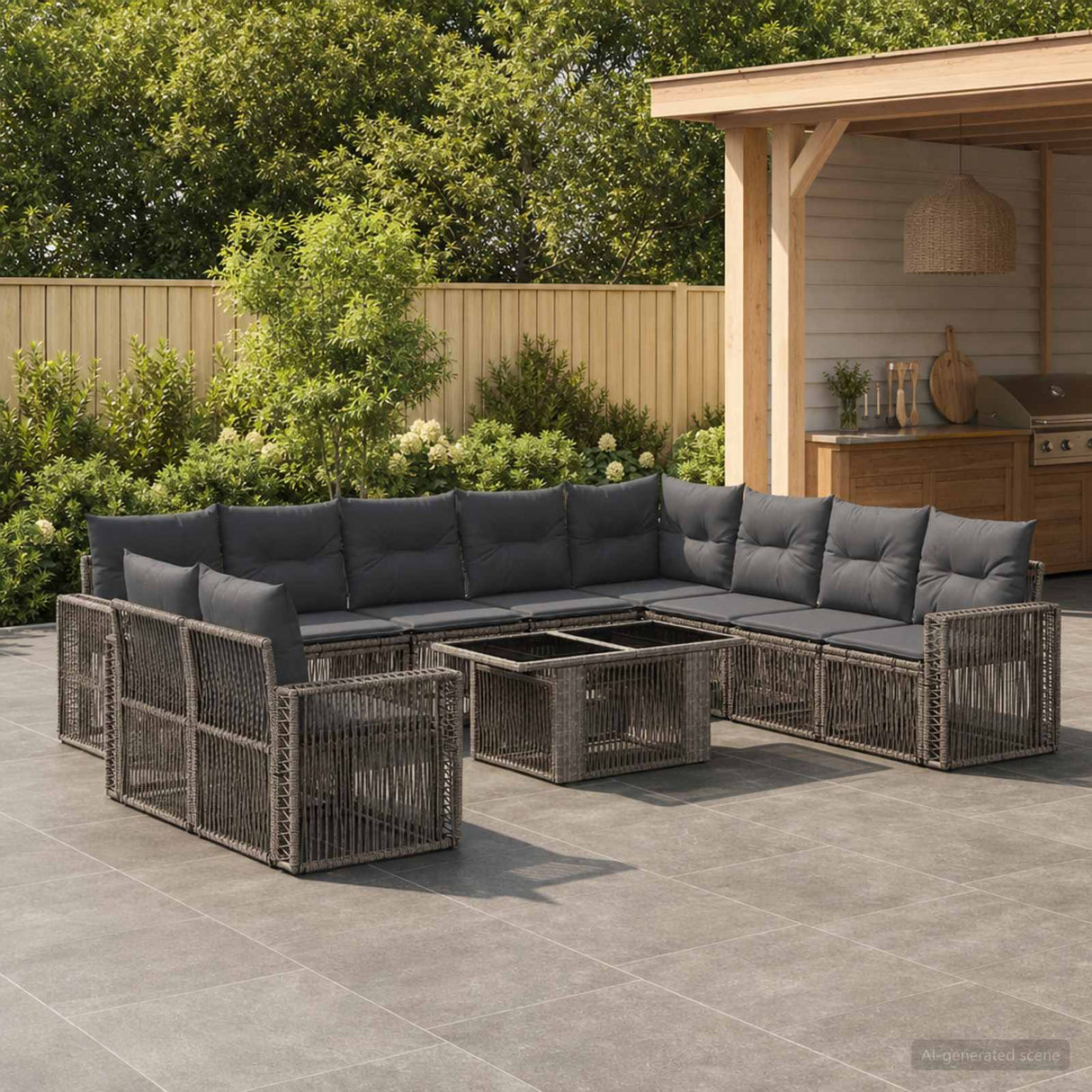 vidaXL Tuinbank Set 11 st Zwart en Crème Wit poly rattan