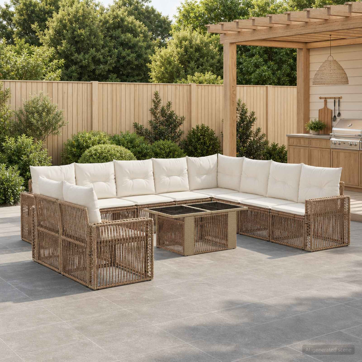 vidaXL Tuinbank Set 11 st Zwart en Crème Wit poly rattan
