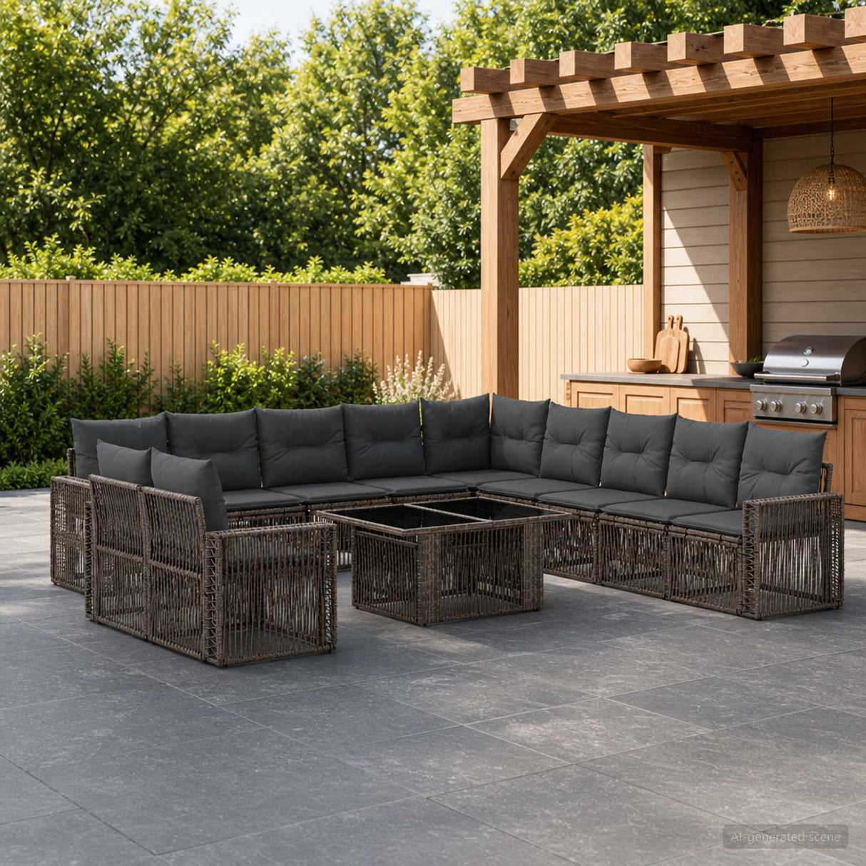 vidaXL Garden Sofa Set 12 pcs Black and Cream White poly rattan