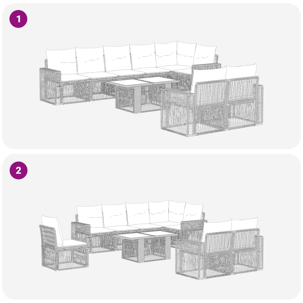 vidaXL Tuinbank Set 9 st Zwart en Crème Wit poly rattan