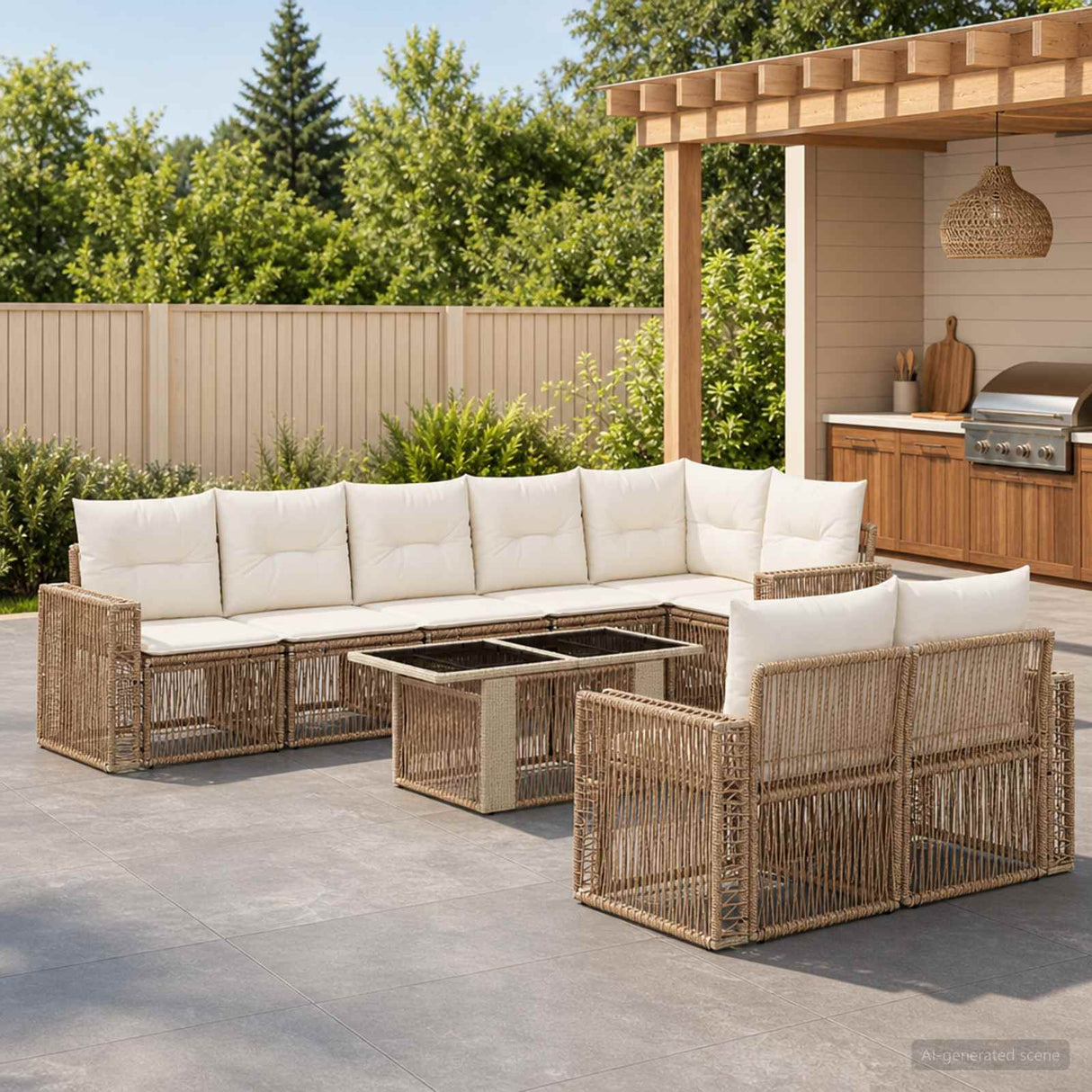 vidaXL Tuinbank Set 9 st Zwart en Crème Wit poly rattan