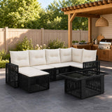 vidaXL Garden Sofa Set 7 pcs Black and Cream White Poly Rattan