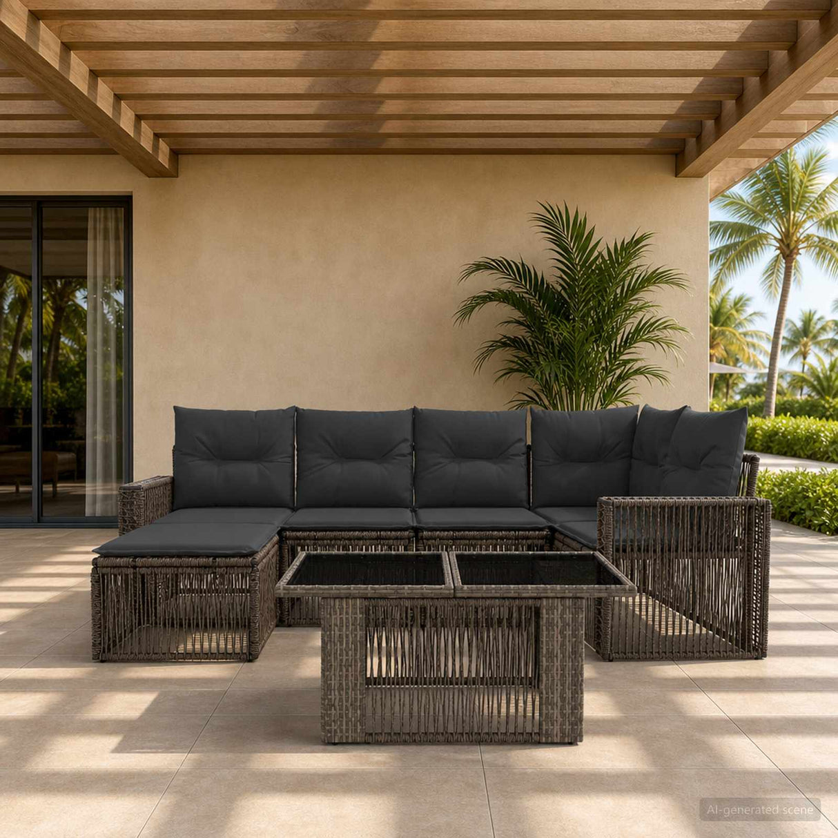 vidaXL Garden Sofa Set 7 pcs Black and Cream White Poly Rattan