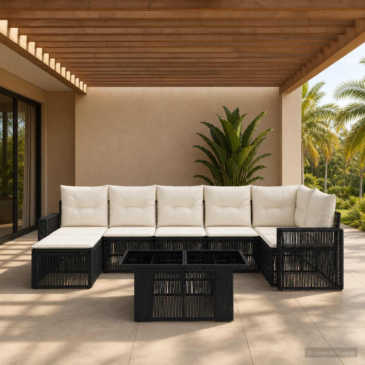 vidaXL Tuinbank Set 8 st Zwart en Crème Wit poly rattan
