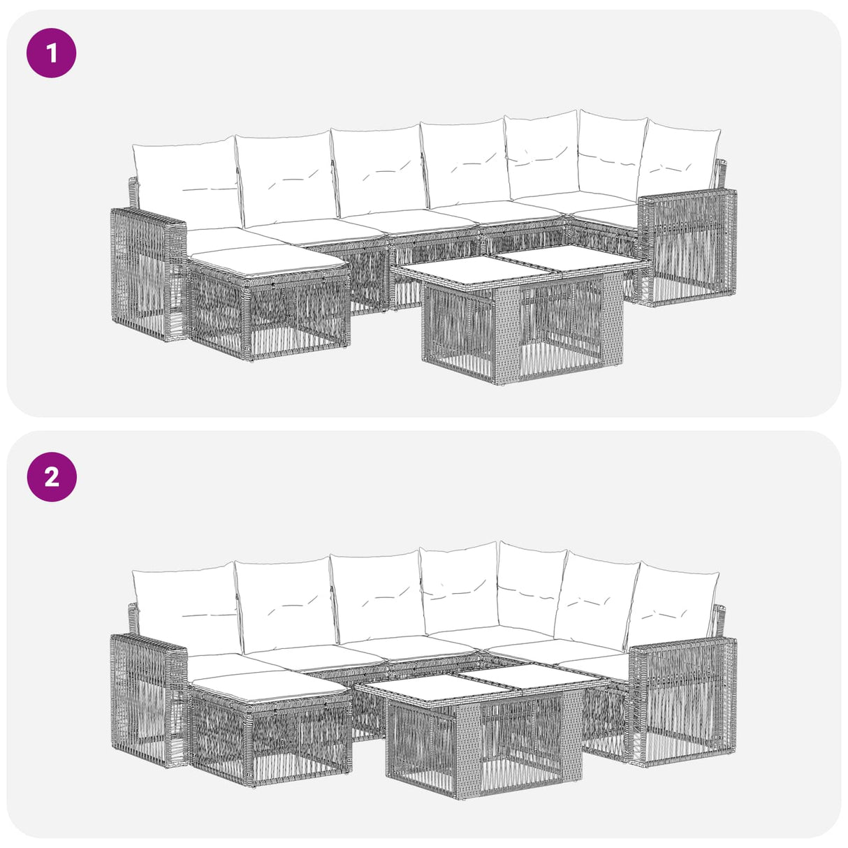 vidaXL Tuinbank Set 8 st Zwart en Crème Wit poly rattan