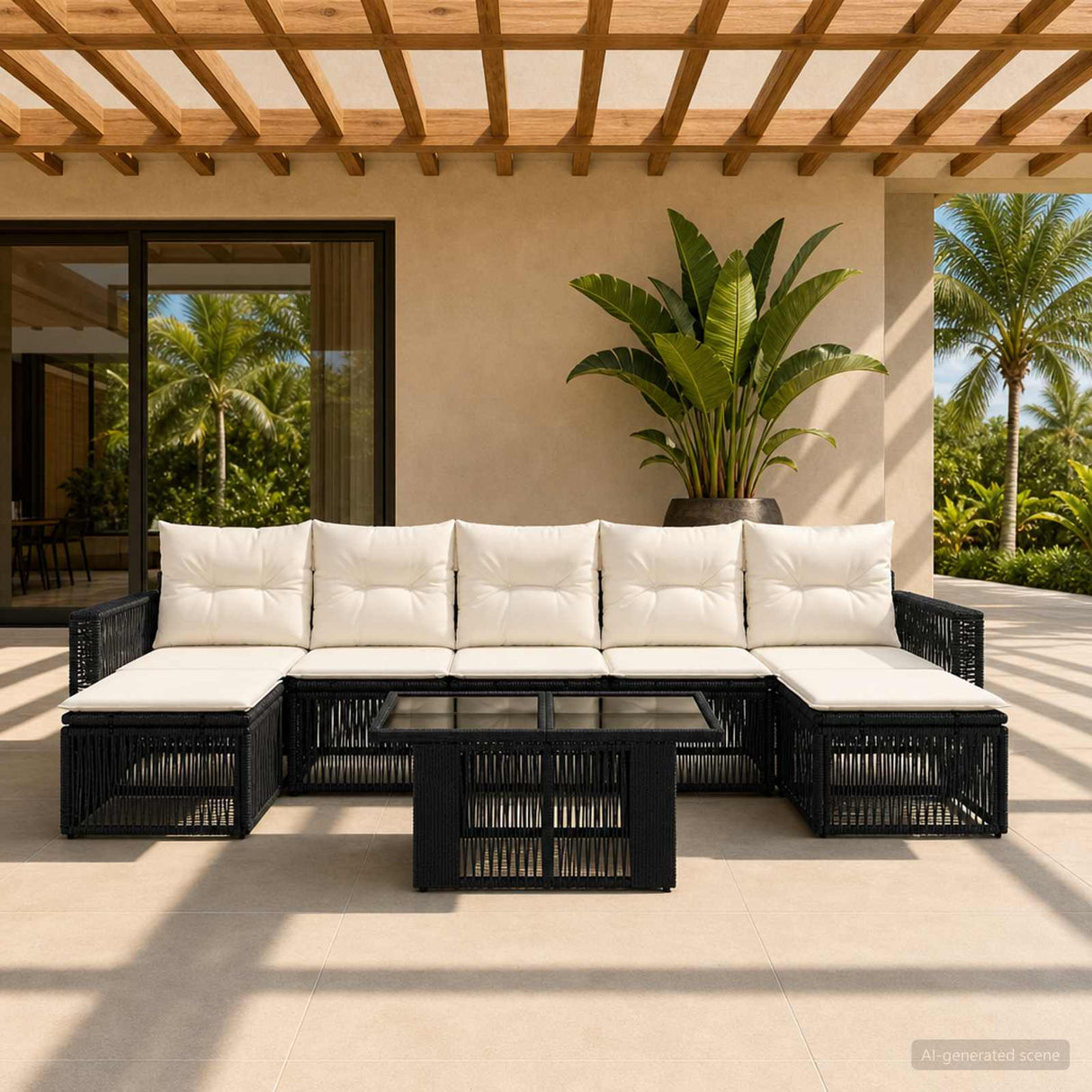 vidaXL Tuinbank Set 8 st Zwart en Crème Wit poly rattan