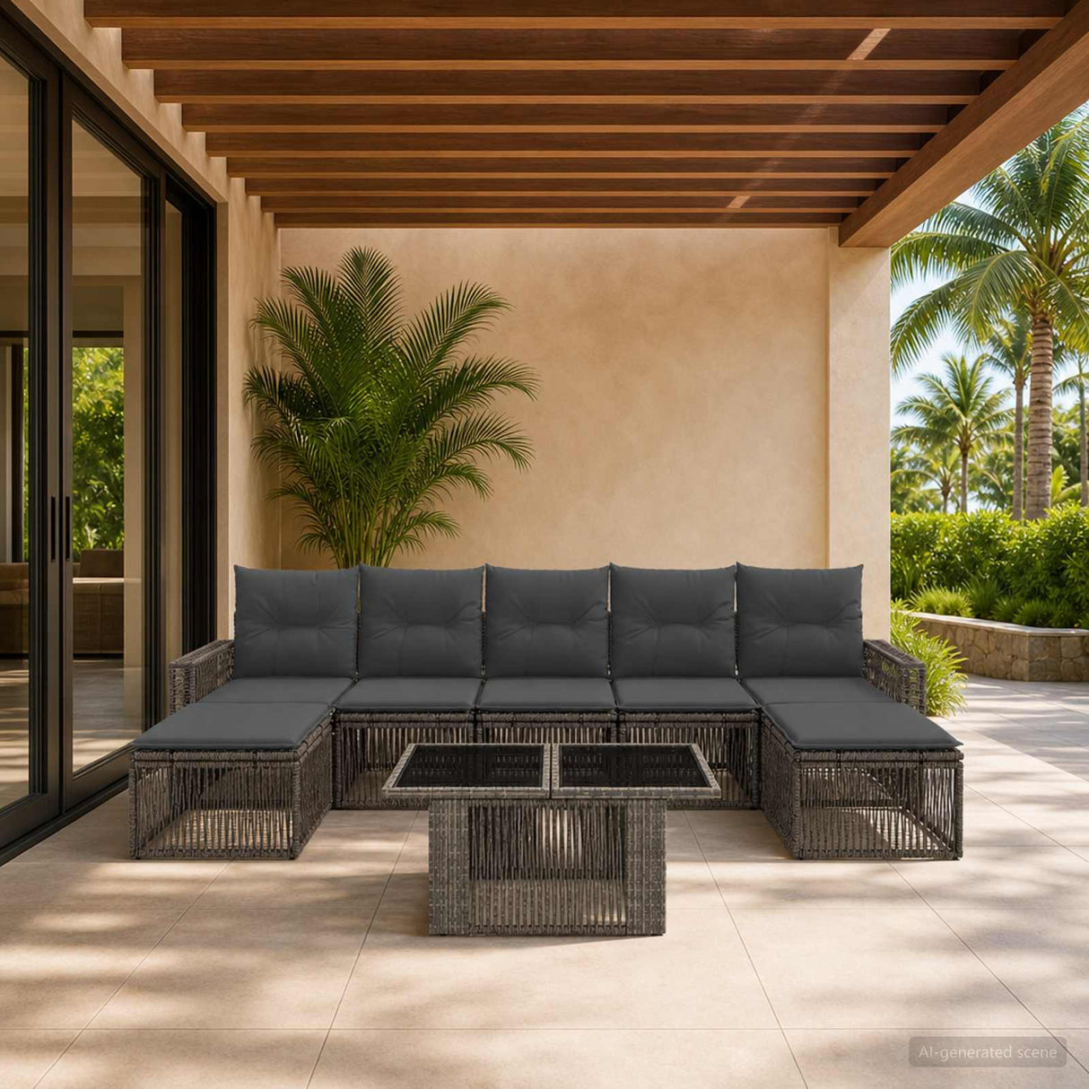 vidaXL Tuinbank Set 8 st Zwart en Crème Wit poly rattan