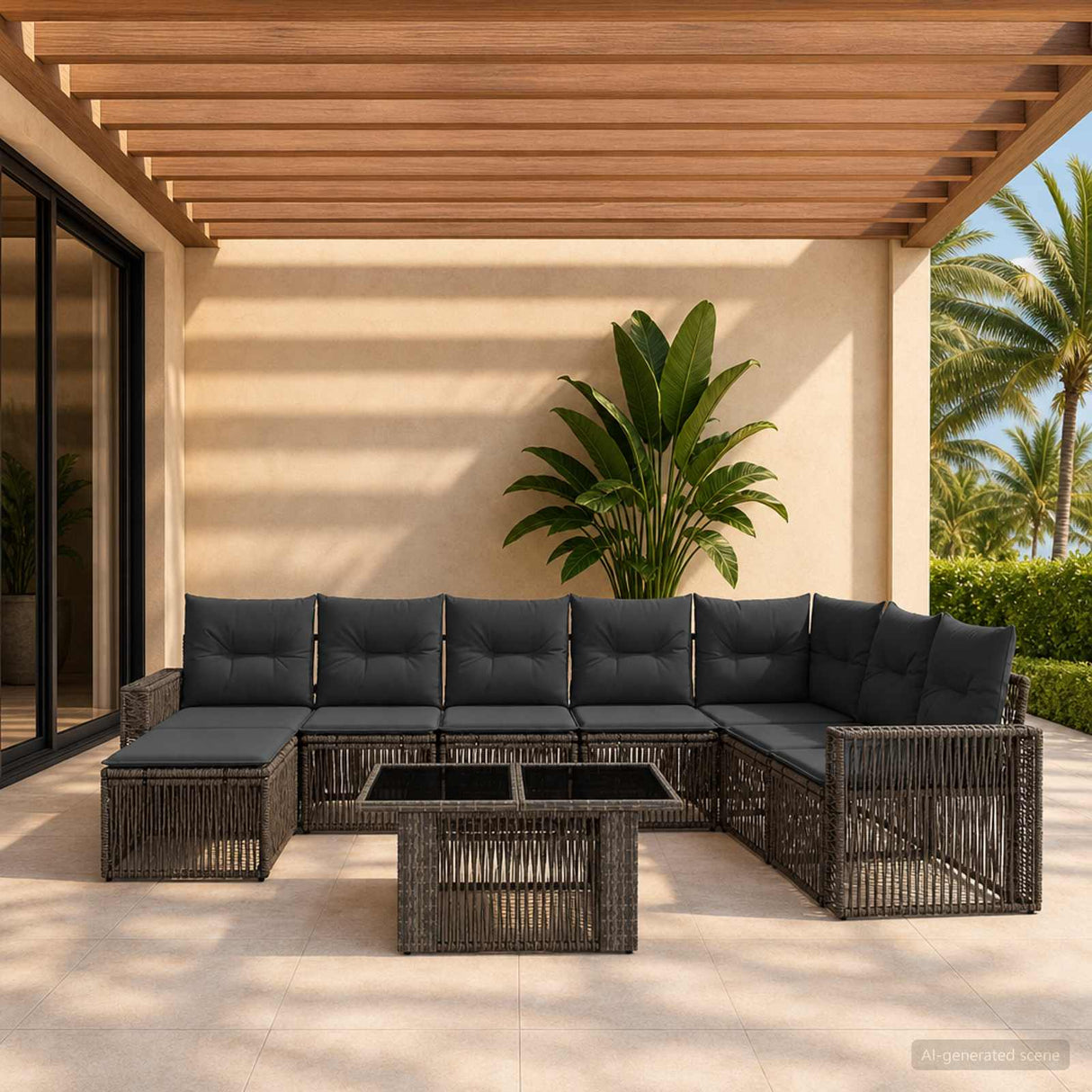 vidaXL Tuinbank Set 9 st Zwart en Crème Wit poly rattan