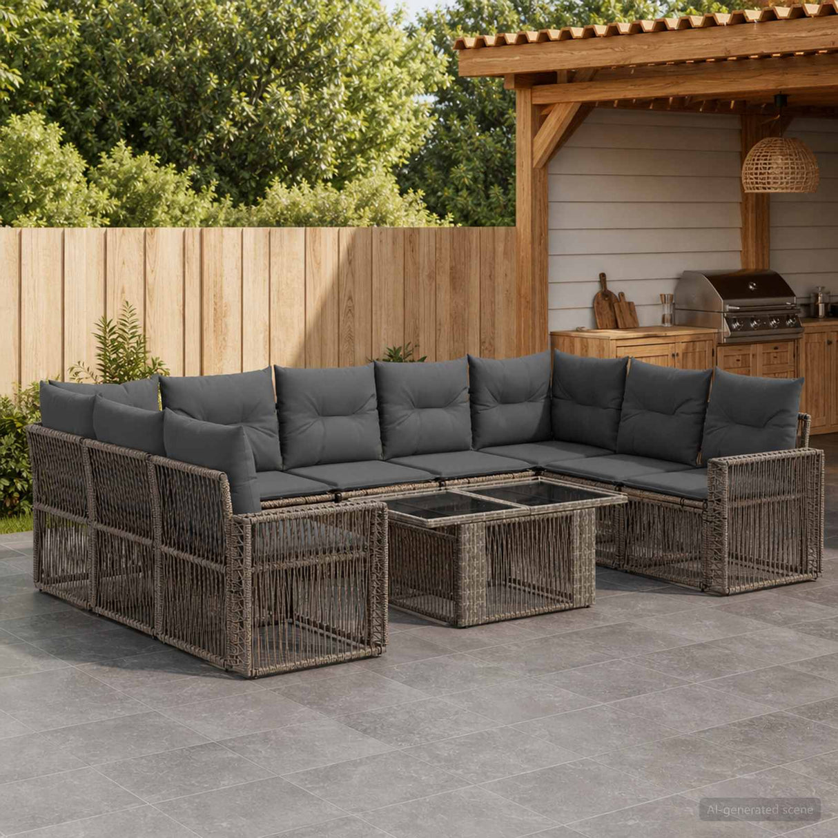 vidaXL Tuinbank Set 10 st Zwart en Crème Wit poly rattan