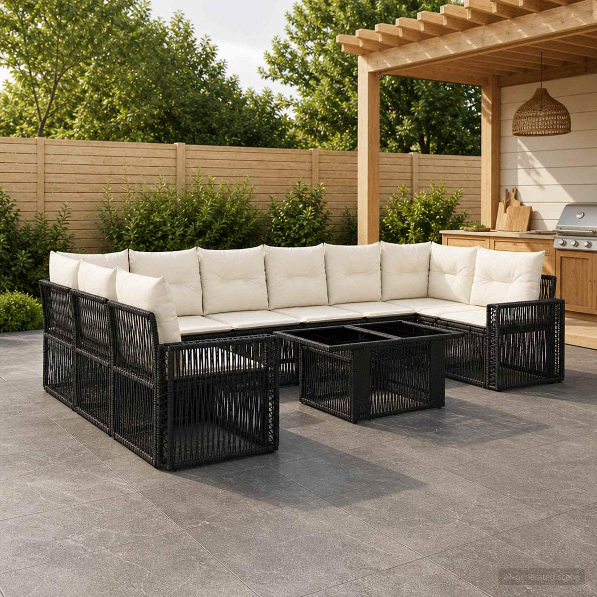 vidaXL Tuinbank Set 11 st Zwart en Crème Wit poly rattan