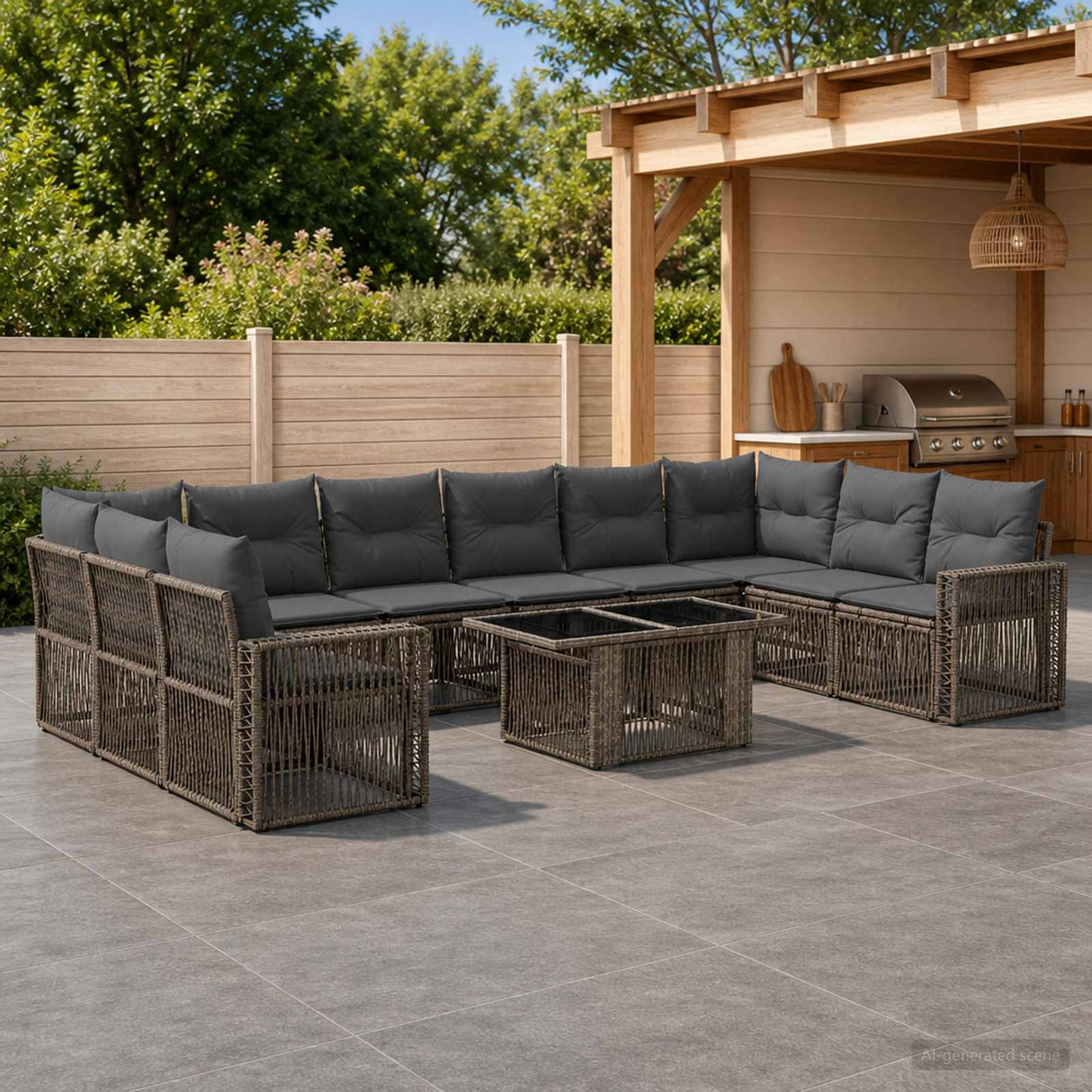 vidaXL Tuinbank Set 11 st Zwart en Crème Wit poly rattan