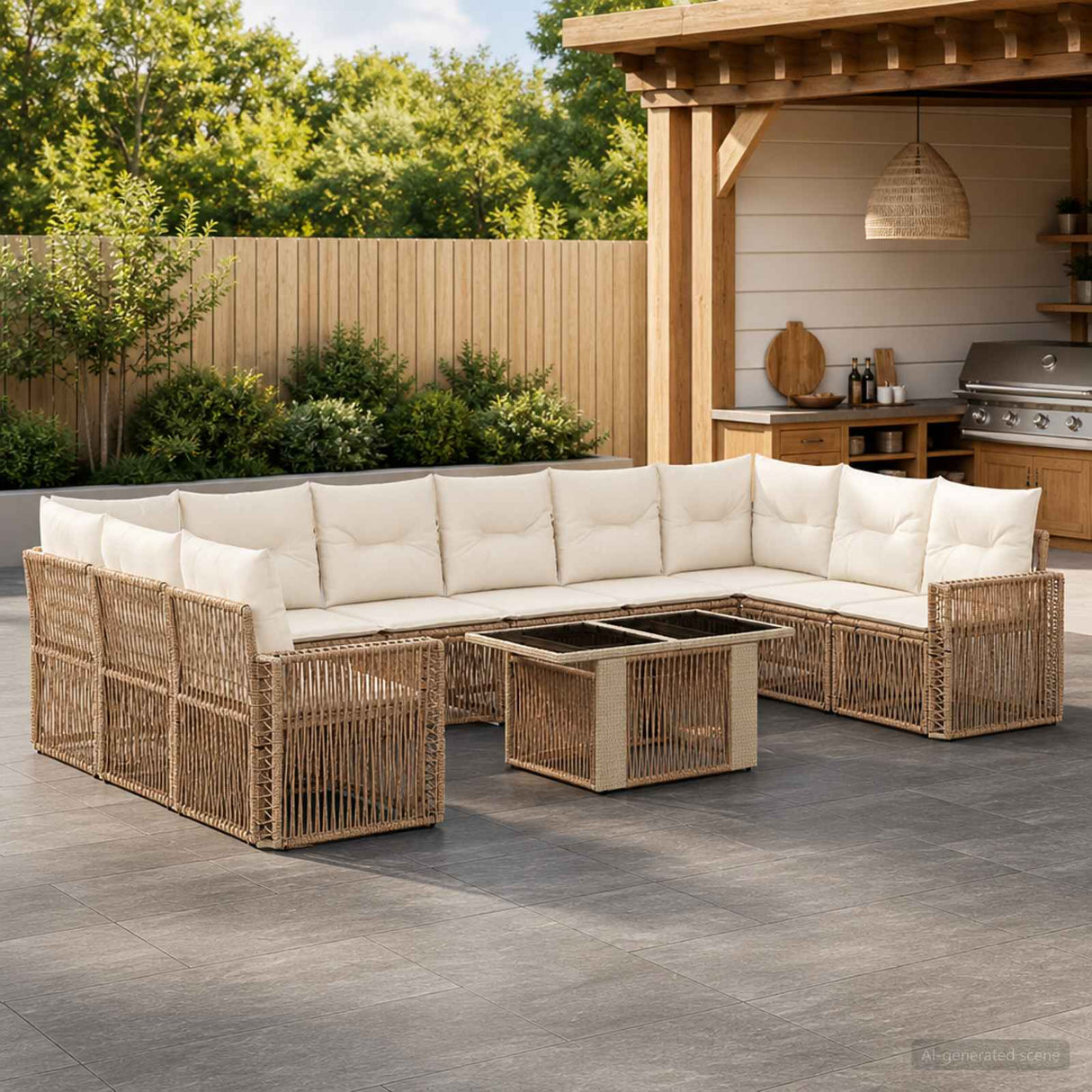 vidaXL Tuinbank Set 11 st Zwart en Crème Wit poly rattan